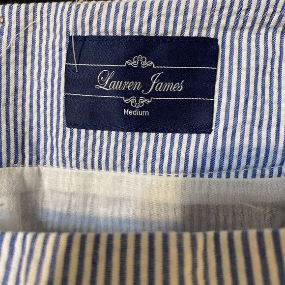 NWT Lauren James Pleated Blue and White Stripped Mini Skirt - Size M - Picture 6 of 8